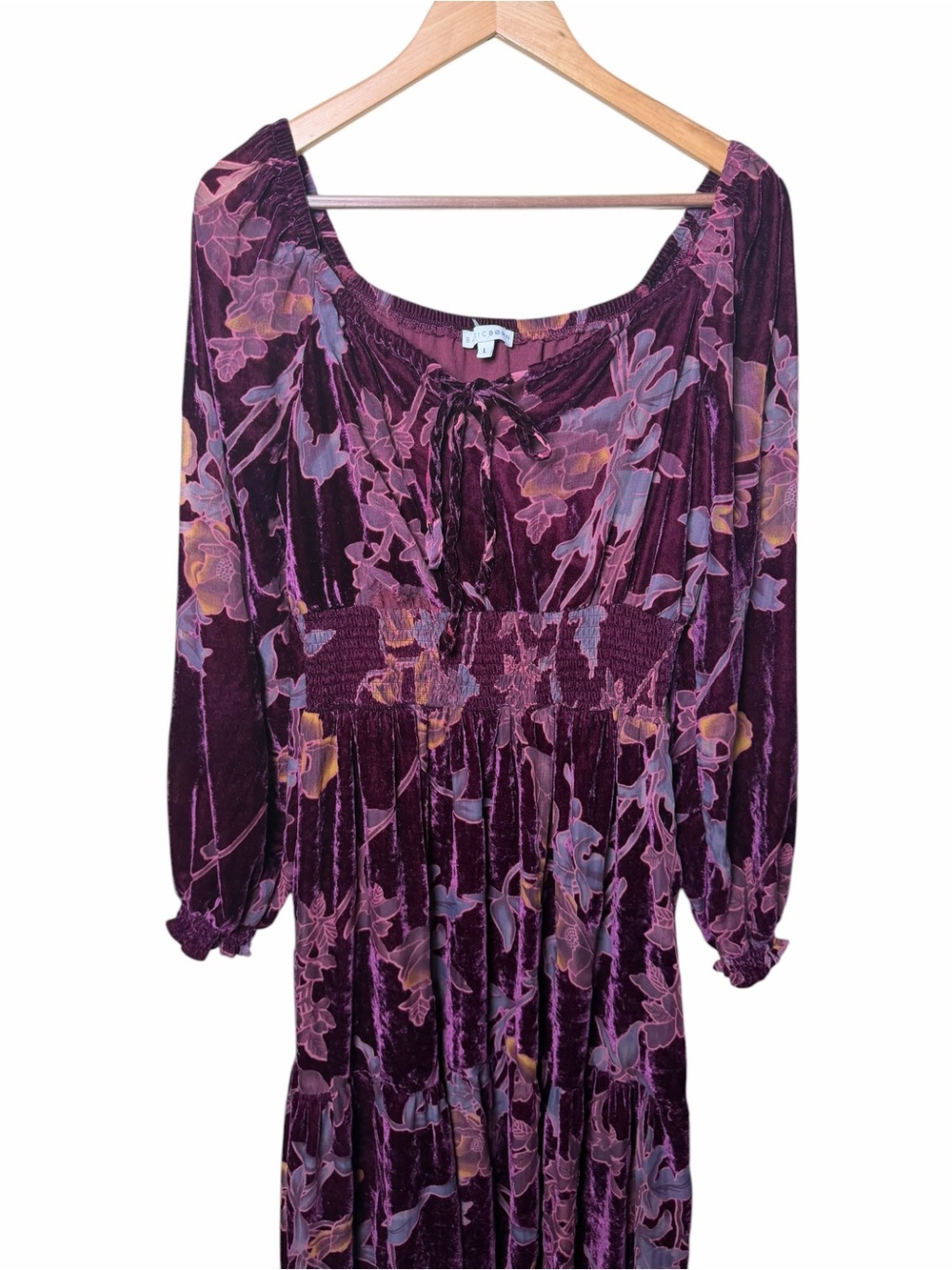 Baltic Born Burgundy Floral Velvet Maxi Dress Romantic Boho Large - Picture 4 of 6